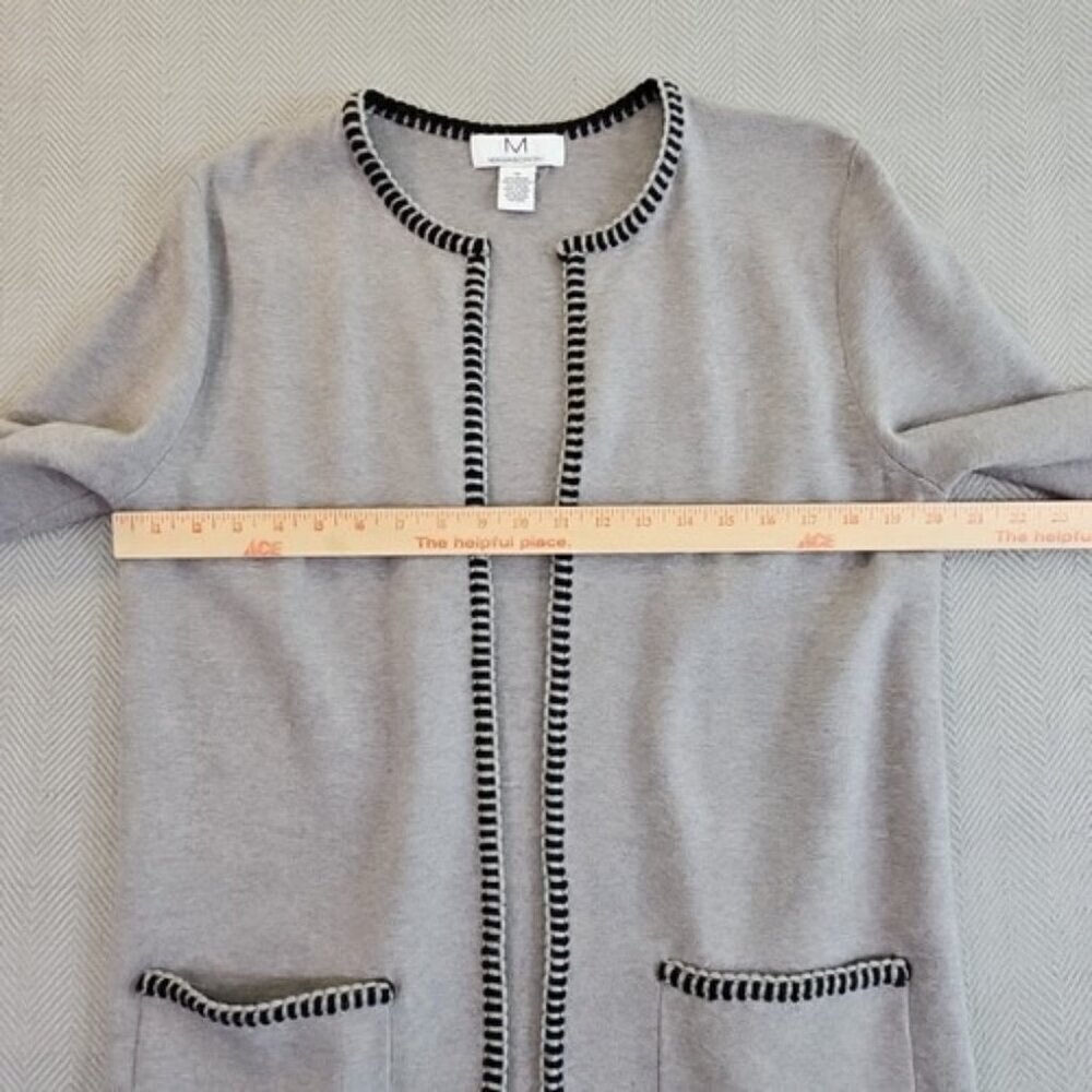 Magaschoni Long Line Open Front Gray Knit Cardigan Sweater Pockets Size Medium‎ - Picture 8 of 11
